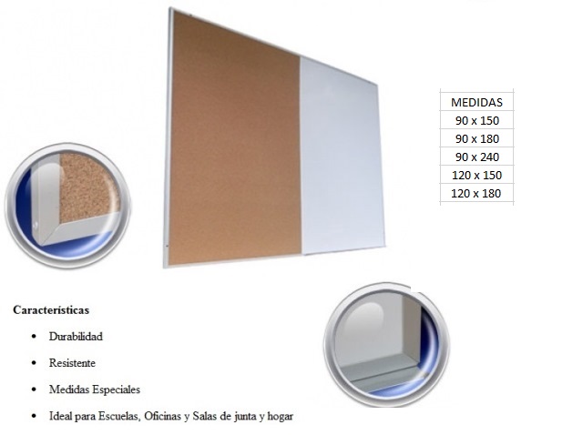 Pizarron Mixto Corcho Blanco 120-240